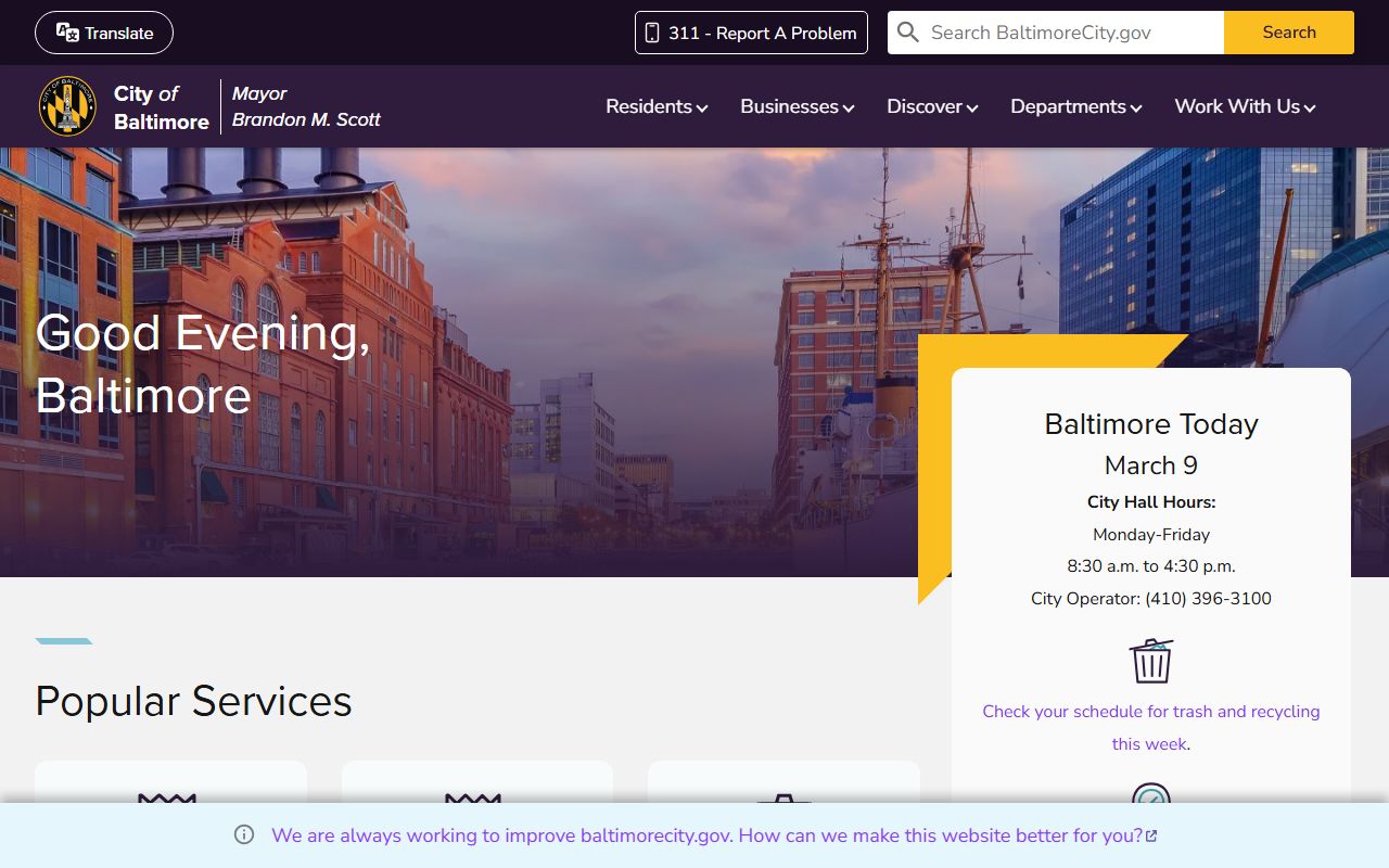Baltimore City government website for Baltimore people search