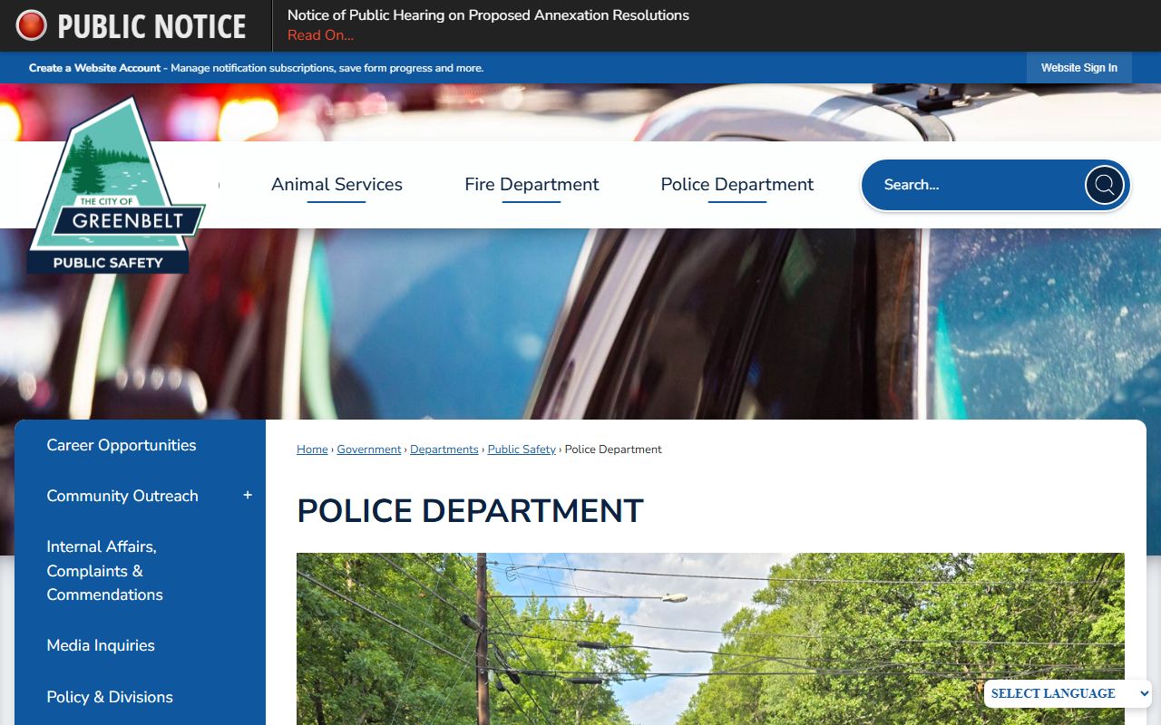 Greenbelt Police Department website for Greenbelt people search