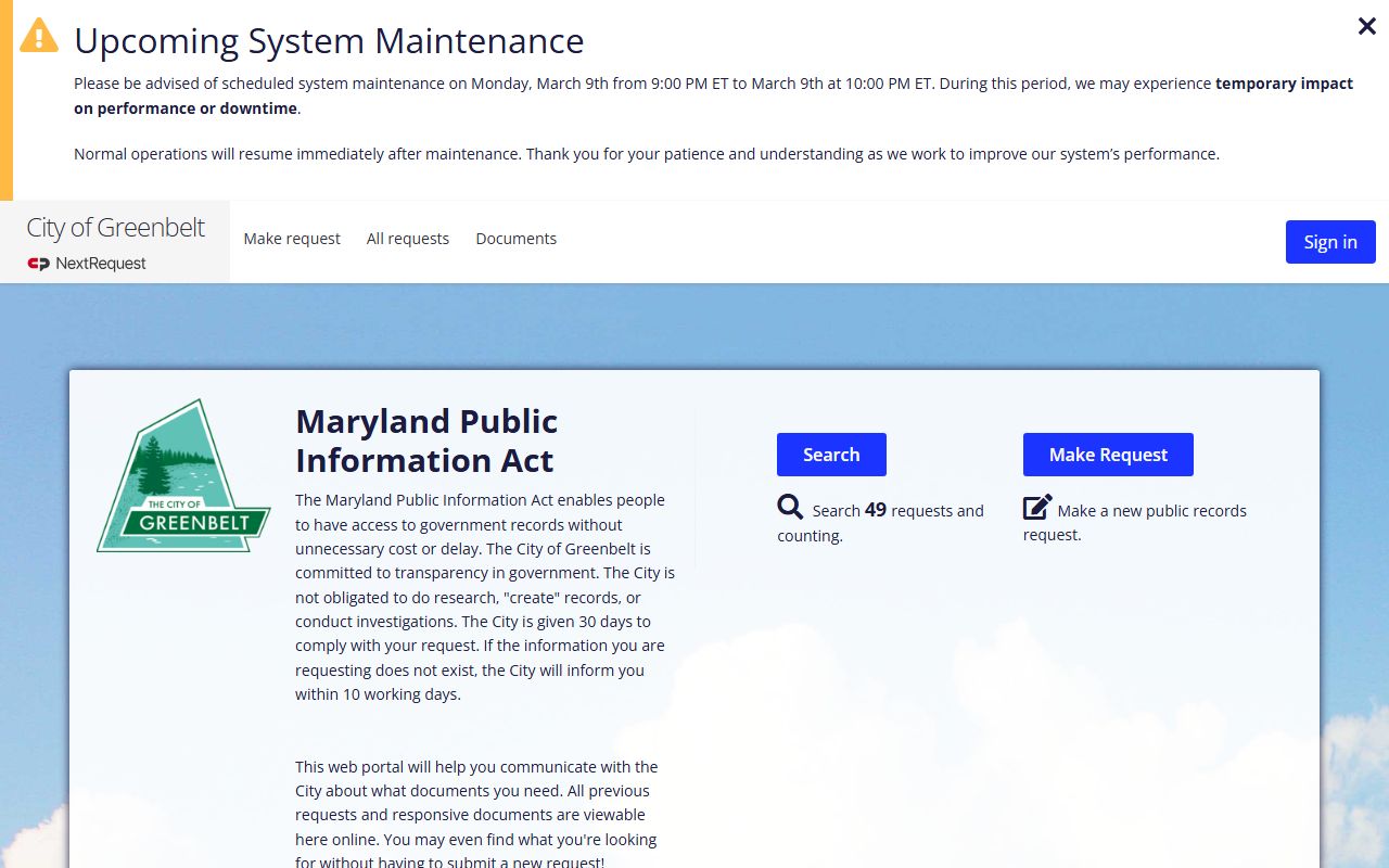 Greenbelt NextRequest records portal for people search requests