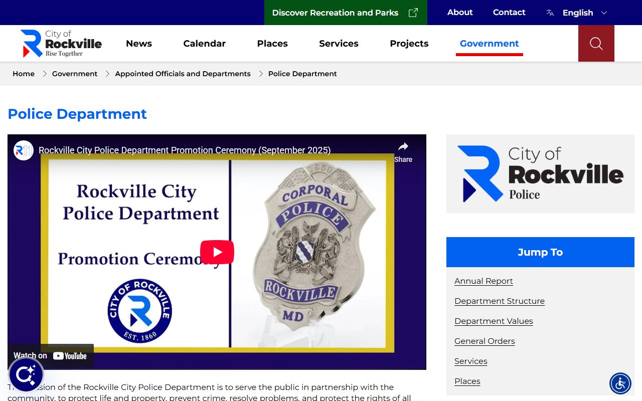 Rockville City Police Department website for Rockville people search