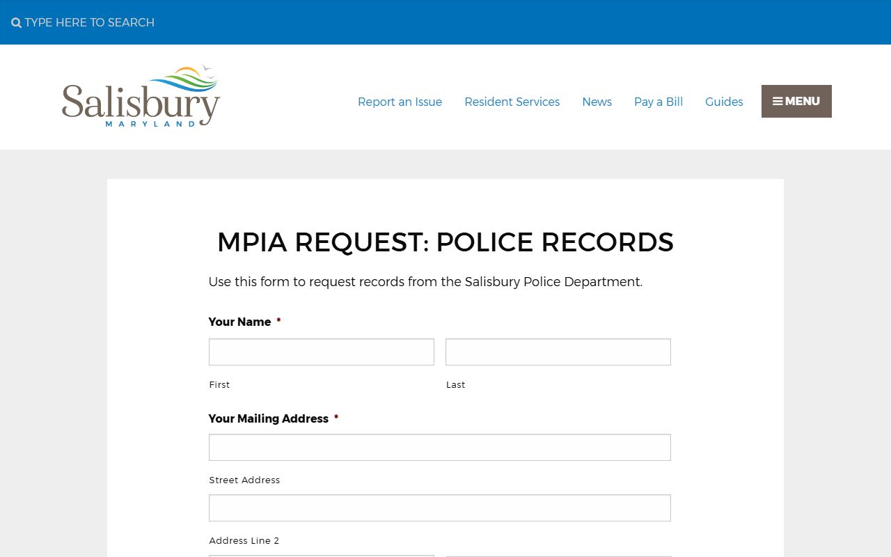 Salisbury Police records request page for Salisbury people search