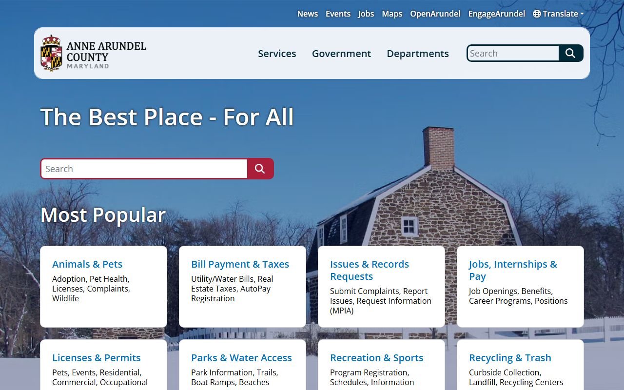 Anne Arundel County government homepage for people search resources