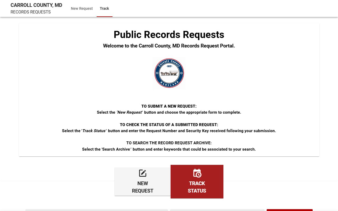 Carroll County JustFOIA portal for people search records