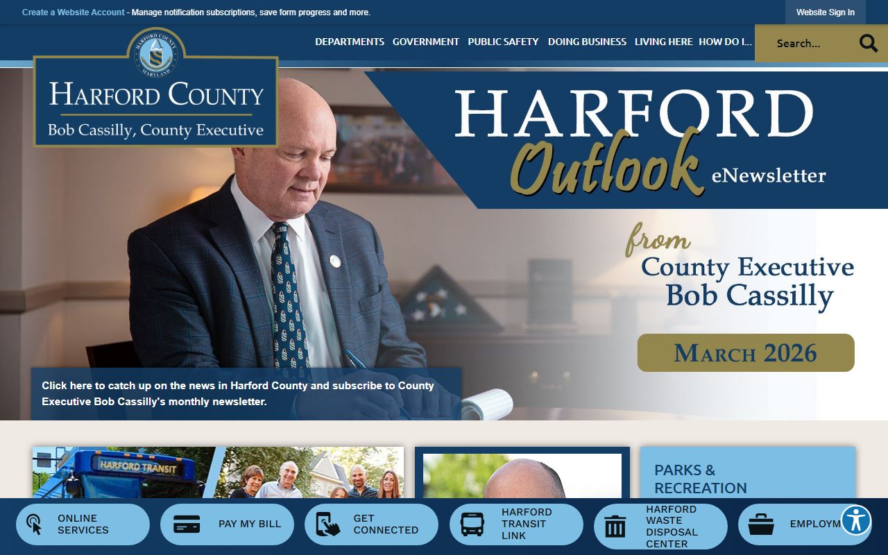 Harford County government homepage for people search resources