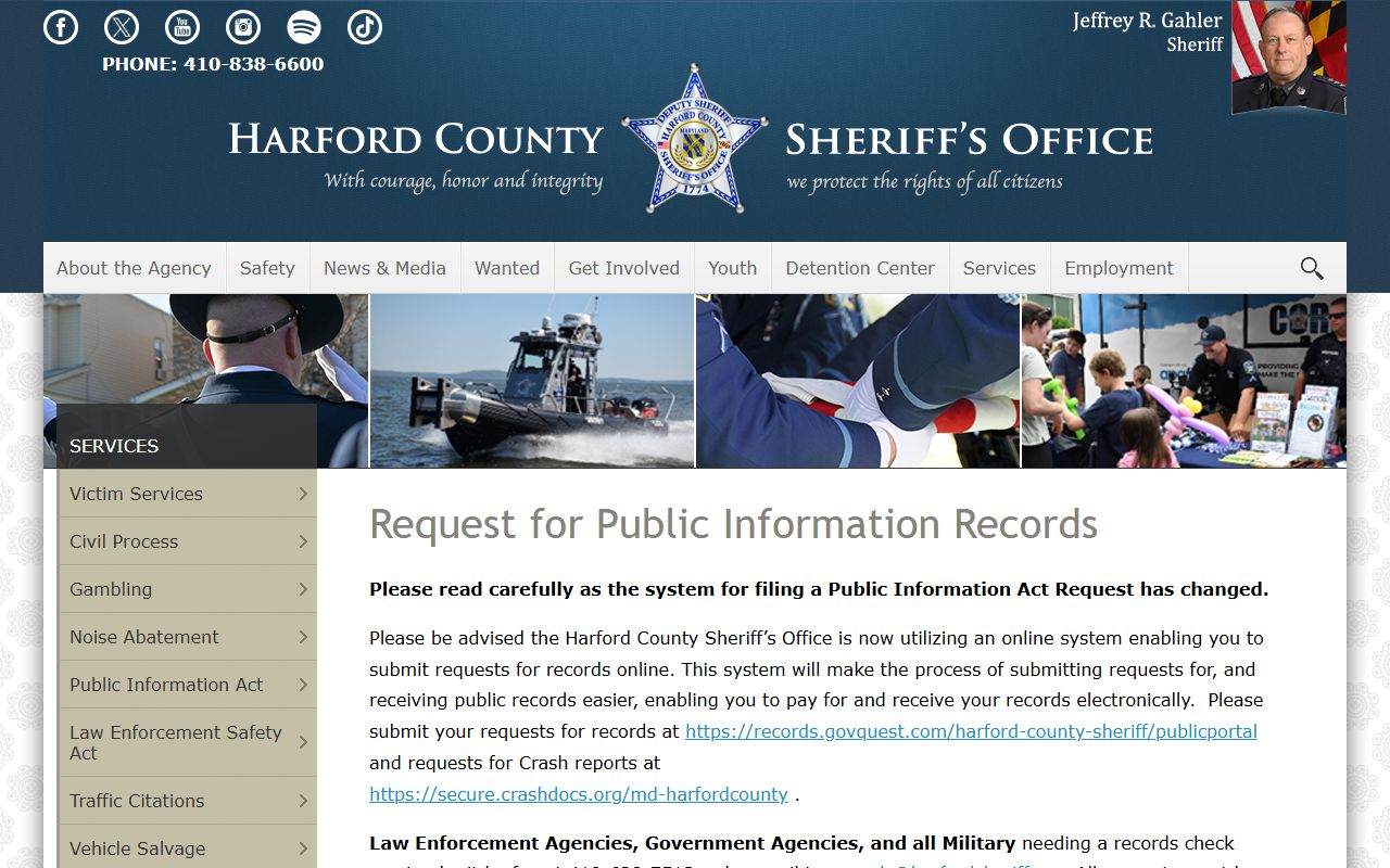 Harford County Sheriff's Office PIA information for people search