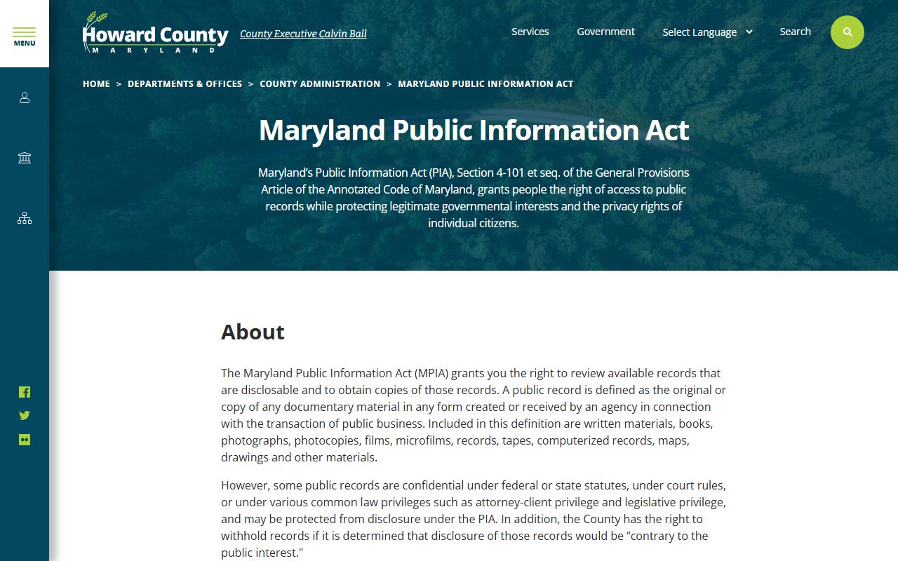 Howard County MPIA information page for people search requests