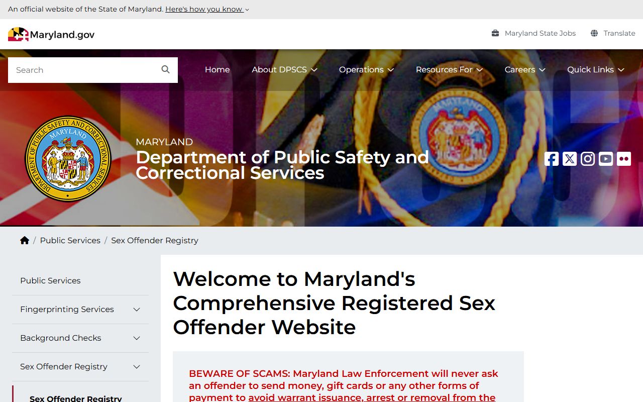 Maryland Sex Offender Registry search for people lookup in Maryland