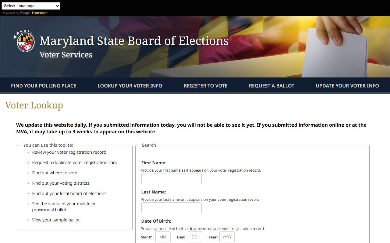 Maryland voter registration lookup for people search